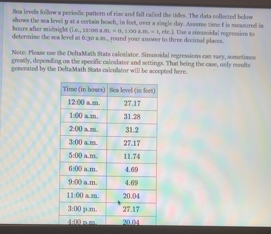 Solved: Sea levels follow a periodic pattern of rise and fall called ...