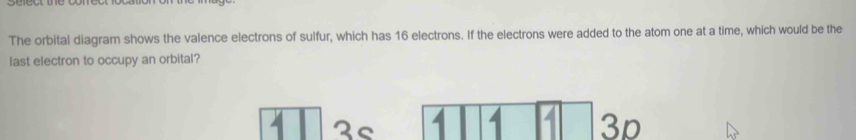 Solved: The orbital diagram shows the valence electrons of sulfur ...