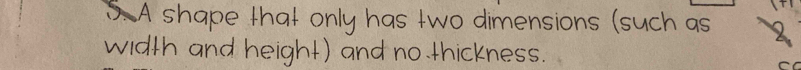 A shape that only has two dimensions (such as 
width and height) and no thickness.