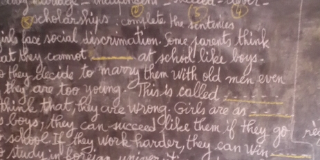 in lace necial dircimation. Some panent think 
at they cannot at schooll like pays. 
Boy Becide to many them with old men even 
4study inBor