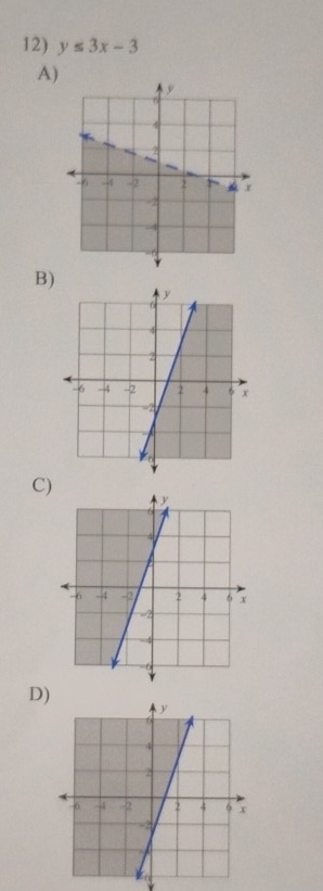 y≤ 3x-3
A) 
B) 
C) 
D)