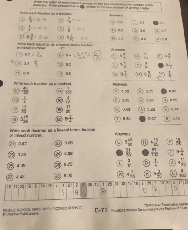 Solved: Write the letter of each correct answer in the box containing ...