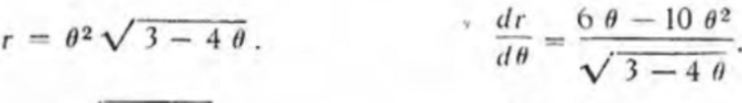 r=θ^2sqrt(3-4θ ). 
y  dr/dθ  = (6θ -10θ^2)/sqrt(3-4θ ) 
