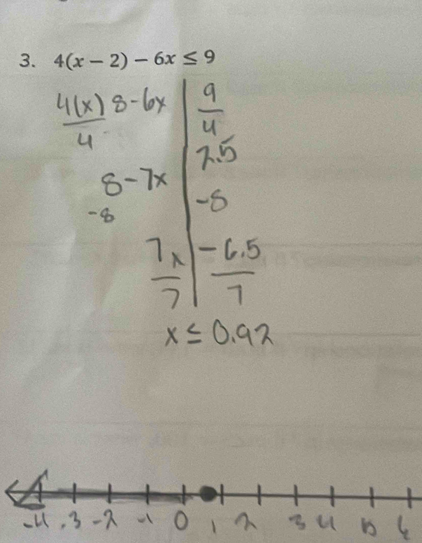 4(x-2)-6x≤ 9