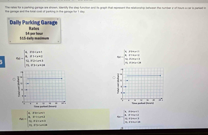 Solved: The rates for a parking garage are shown. Identify the step ...
