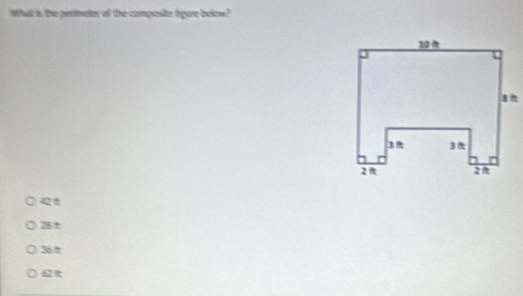 What is the perimetor of the composite figure below?
42
28 f
36f
62