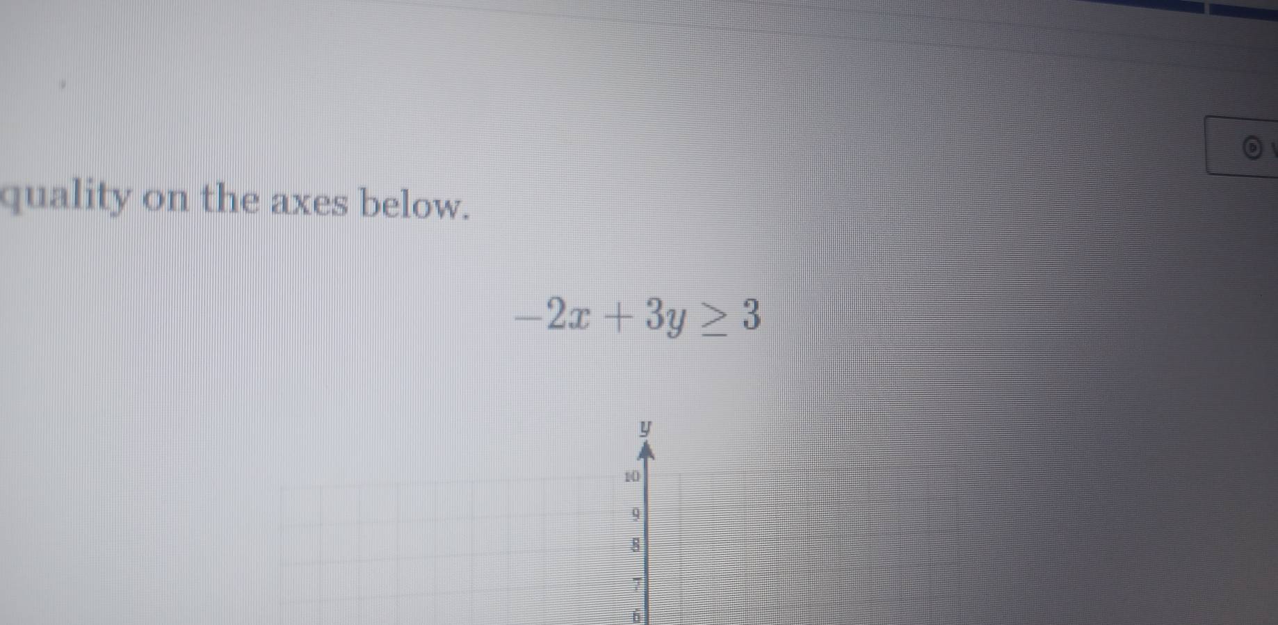 quality on the axes below.
-2x+3y≥ 3
y
10
9
8
6