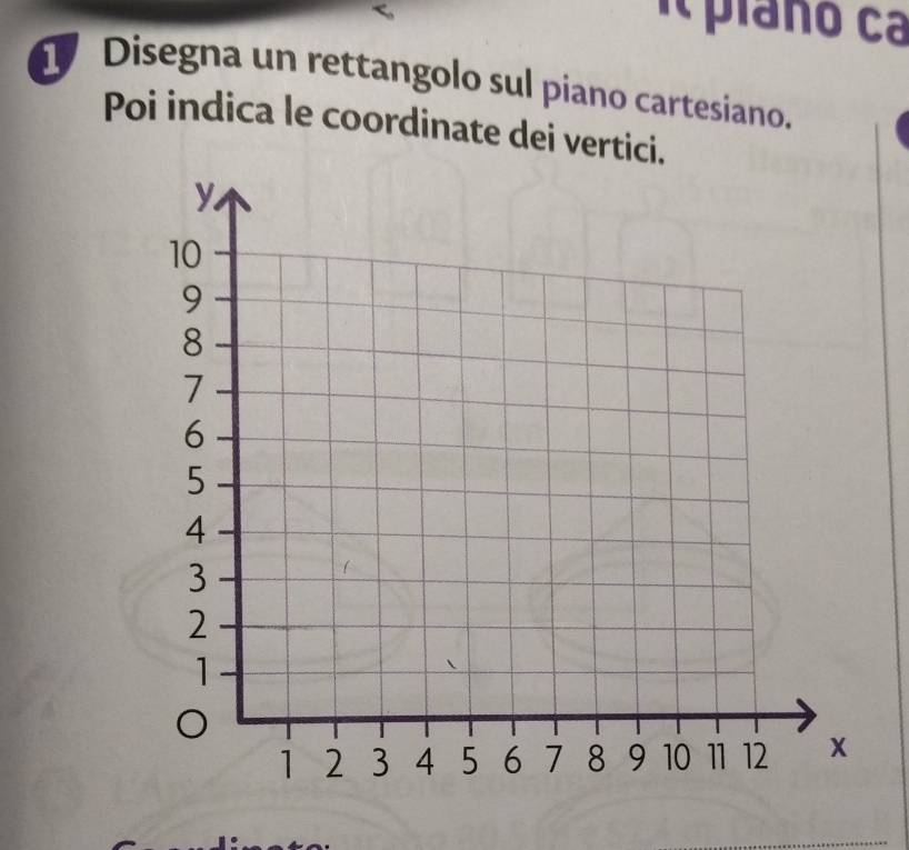 plaño ca 
I Disegna un rettangolo sul piano cartesiano. 
Poi indica le coordinate dei vertici.