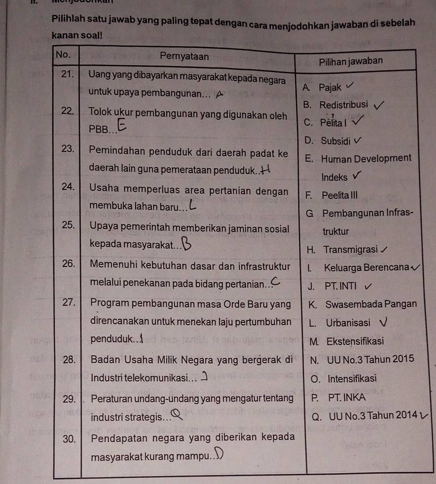 Pilihlah satu jawab yang paling tepat dengan cara menjodohkan jawaban di sebelah 
- 
a
n
5
4