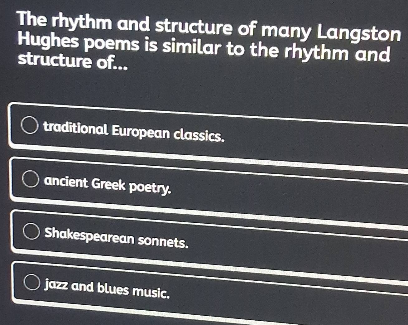 Solved: The rhythm and structure of many Langston Hughes poems is ...