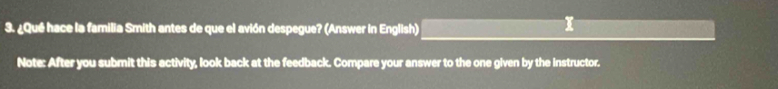 ¿Qué hace la familia Smith antes de que el avión despegue? (Answer in English) 
Note: After you submit this activity, look back at the feedback. Compare your answer to the one given by the Instructor.