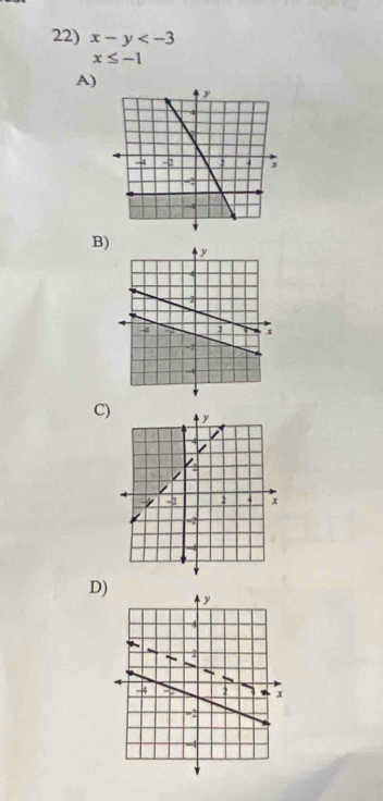 x-y
x≤ -1
A) 
B) 
C) 
D)