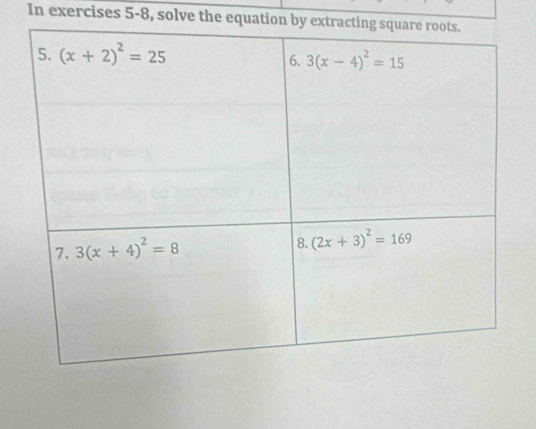 In exercises 5-8, solve the equation