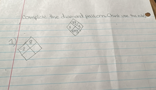 complete the diamond pattern. Chint use the rule?
X y
x+y
③