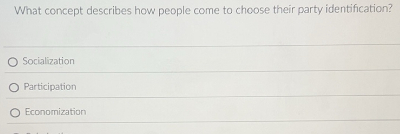 Solved: What concept describes how people come to choose their party ...