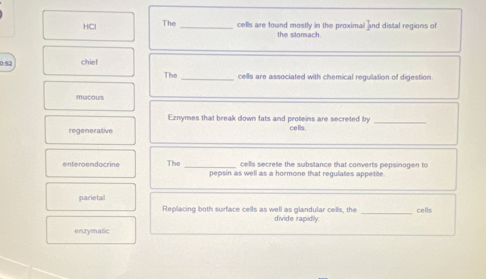 Solved: HCl The _cells are found mostly in the proximal nd distal ...