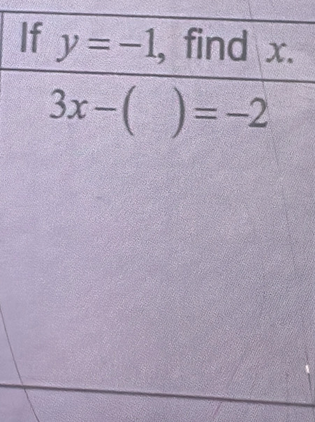 If y=-1 , find x.
3x- C =-2