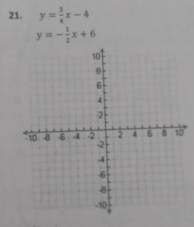 y= 3/4 x-4
y=- 1/2 x+6