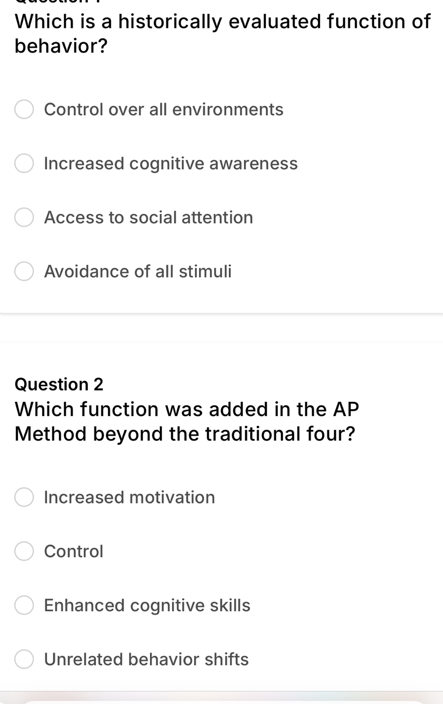 Solved: Which is a historically evaluated function of behavior? Control ...