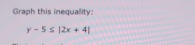 Graph this inequality:
y-5≤ |2x+4|