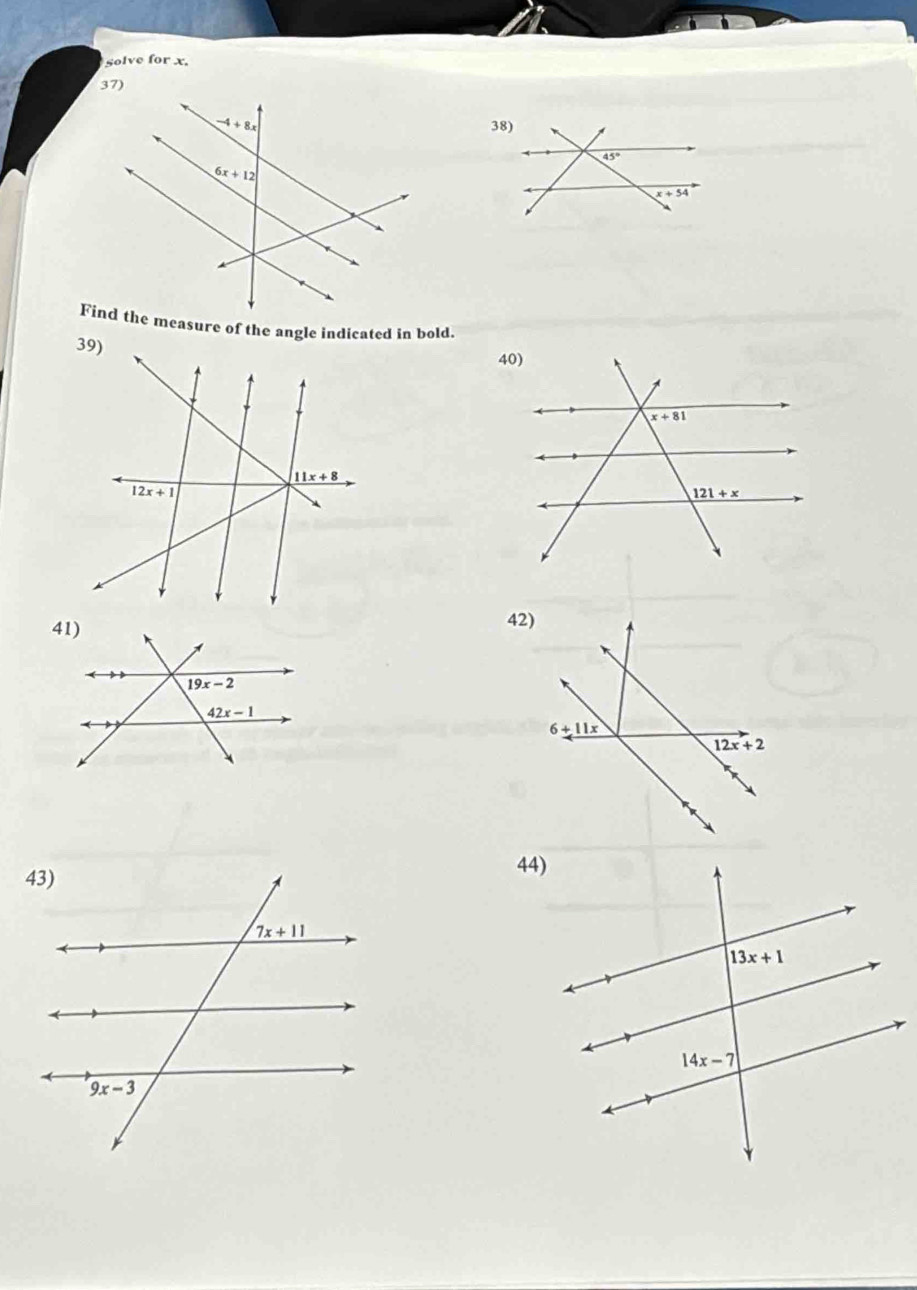 solve for x.
42)
44)