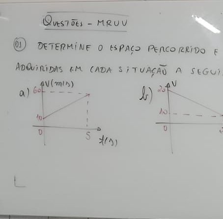 Qus7OES - MRUV
DETERHINE O ESPACD PERCORRIDO E
ADEvinions FM CADA S¡ TUACAD A SEGU)
a()