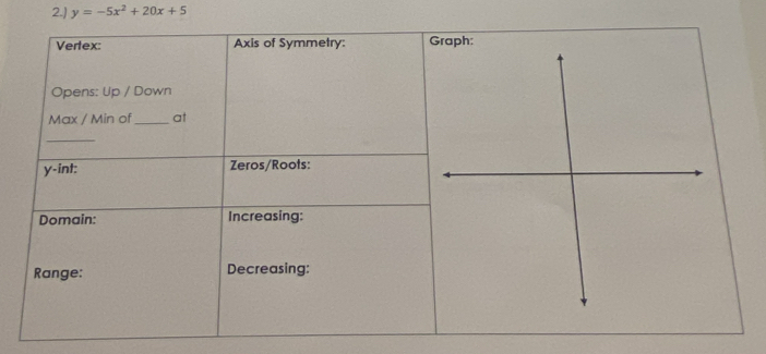 2.] y=-5x^2+20x+5