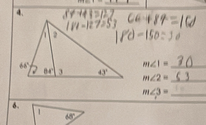 m=
_
4、
m∠ 1= _
_ m∠ 2=
_ m∠ 3=
6.
68°