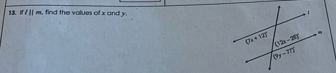 If l||m. , find the values of x and y.