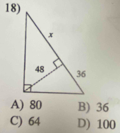 A) 80 B) 36
C) 64 D) 100