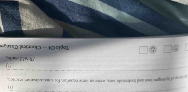 Solved: [1] in trms of hydrogen ions and hydroxide ions, write an ionic ...