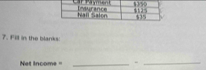 Fill in the blanks:
Net Income = _ -_ 