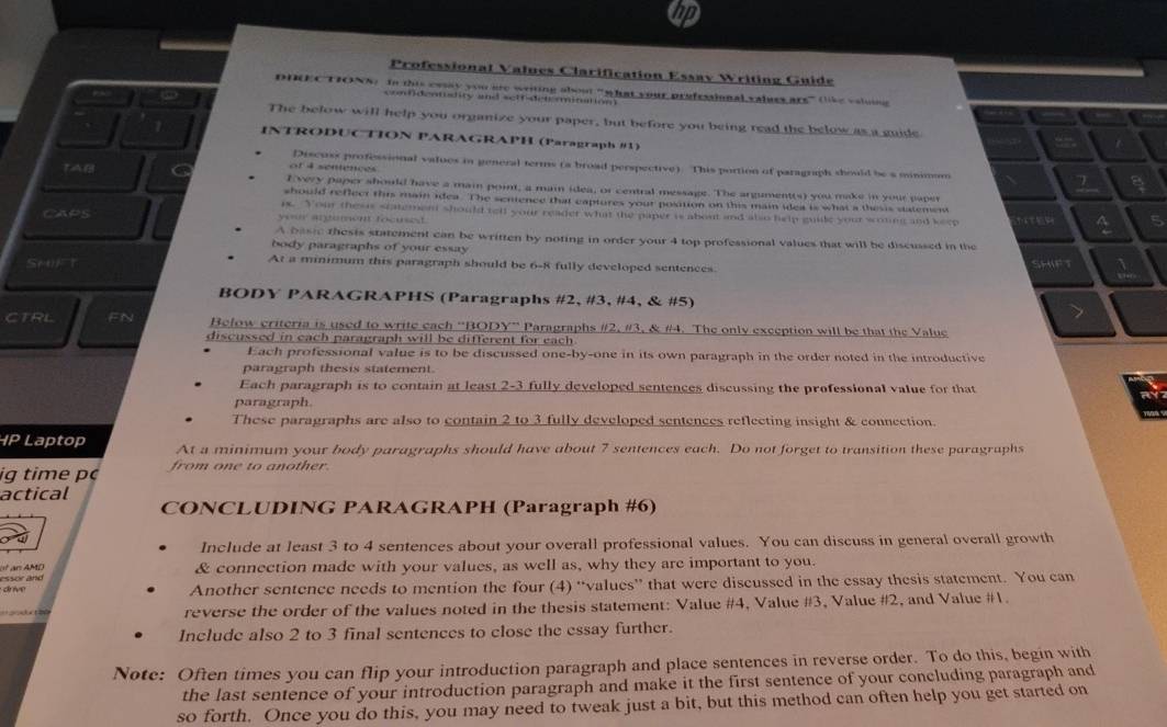 Solved: Professional Values Clarification Essav Writing Guide DIEC ...