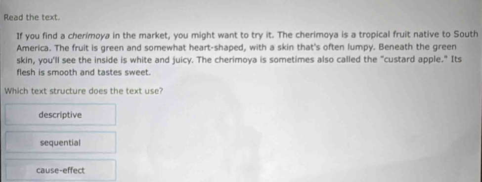 Solved: Read the text. If you find a cherimoya in the market, you might ...