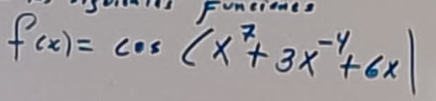 SNT FunciNe
f(x)=cos (x^7+3x^(-4)+6x)