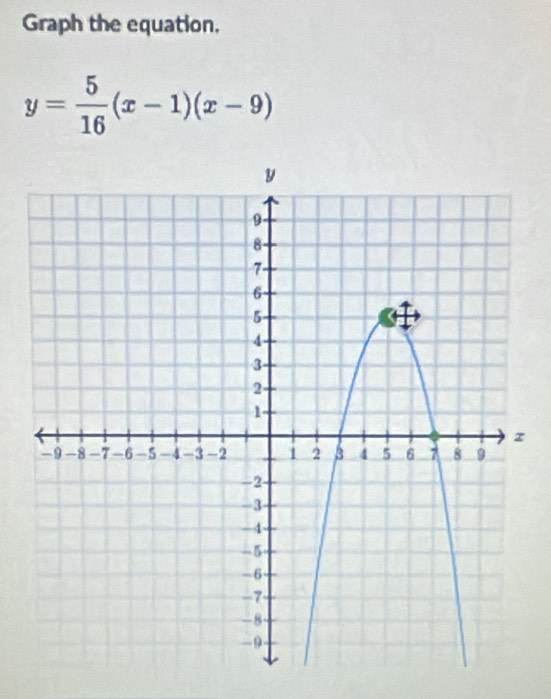 Graph the equation,
y= 5/16 (x-1)(x-9)