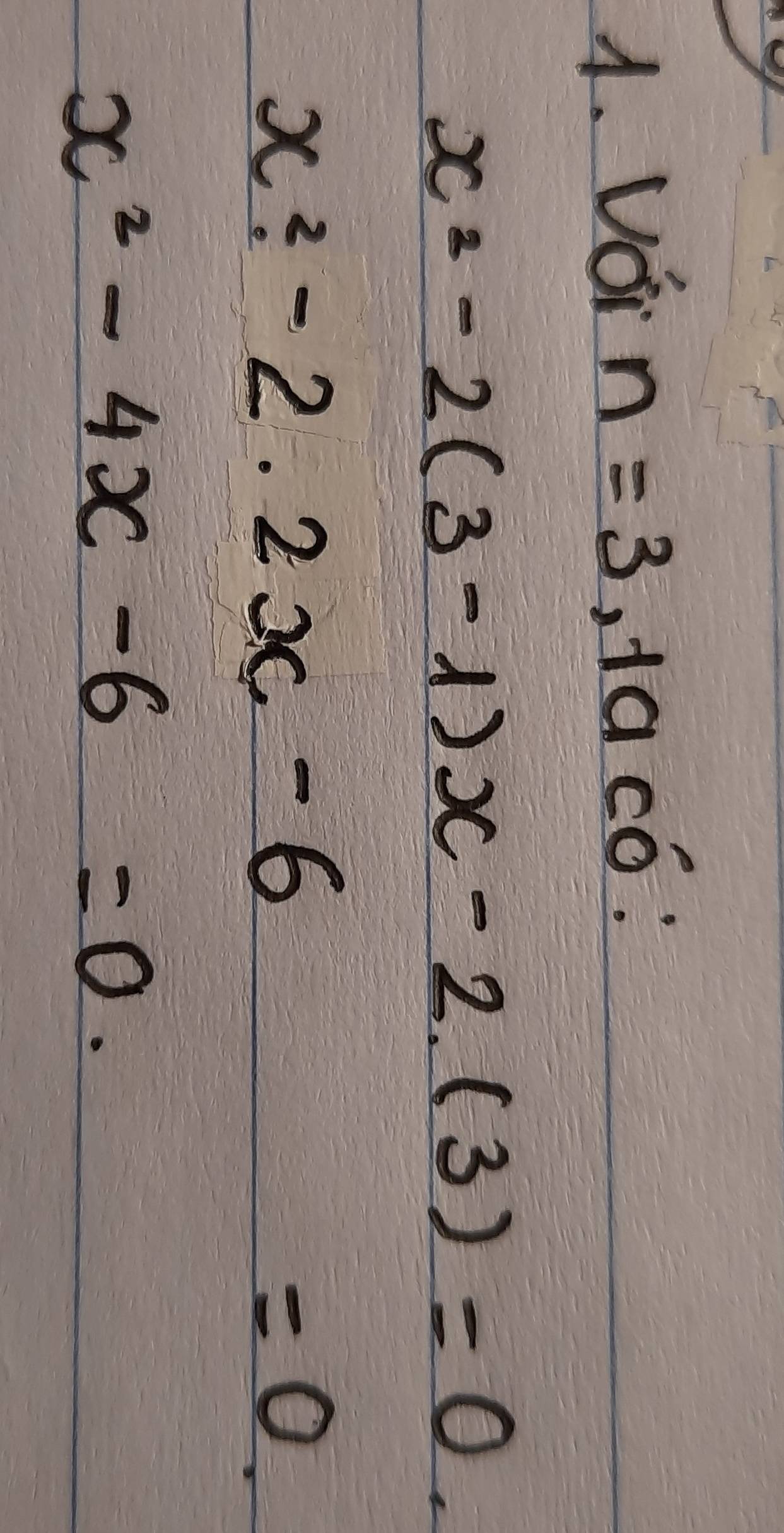 vái n=3, 1acdot o :
x^2-2(3-1)x-2.(3)=0.
x^2-2.2x-6
=0.
x^2-4x-6=0.