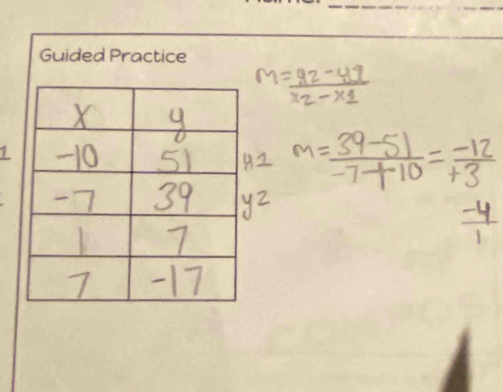 M=frac 92-49x_2-x_1
2 m= (39-51)/-7+10 = (-12)/+3 
z
 (-4)/1 