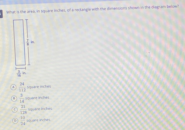 Solved: What is the area, in square inches, of a rectangle with the ...
