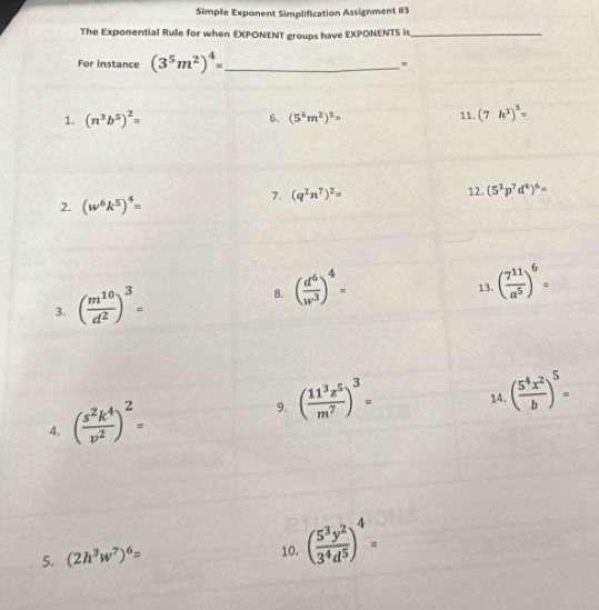 Simple Exponent Simplification Assignment 13