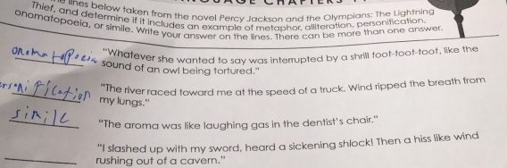 Solved: lines below taken from the novel Percy Jackson and the ...