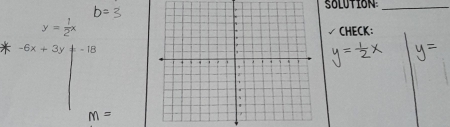 SOLUTION_
y= 1/2 x
CHECK:
-6x+3y+-18
m=