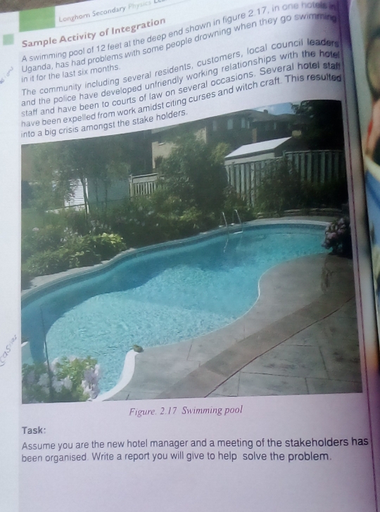 Solved: Longhorn Secondary Physics L A swimming pool of 12 feet at the ...