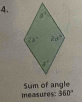 Sum of angle
measures: 360°