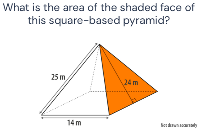 What is the area of the shaded face of 
this square-based pyramid? 
t drawn accurately