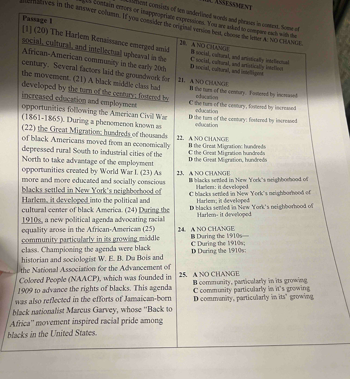 dC ASESSMENT
essment consists of ten underlined words 
Pas
ges contain errors or inappropriate ex
nternatives in the answer column. If you
w
bl
Af
bla