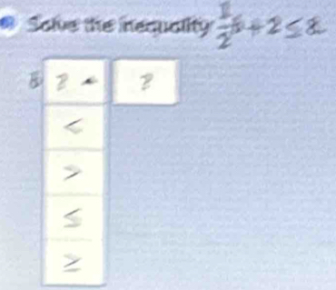 Solve the inequality  1/2 beta +2≤ alpha