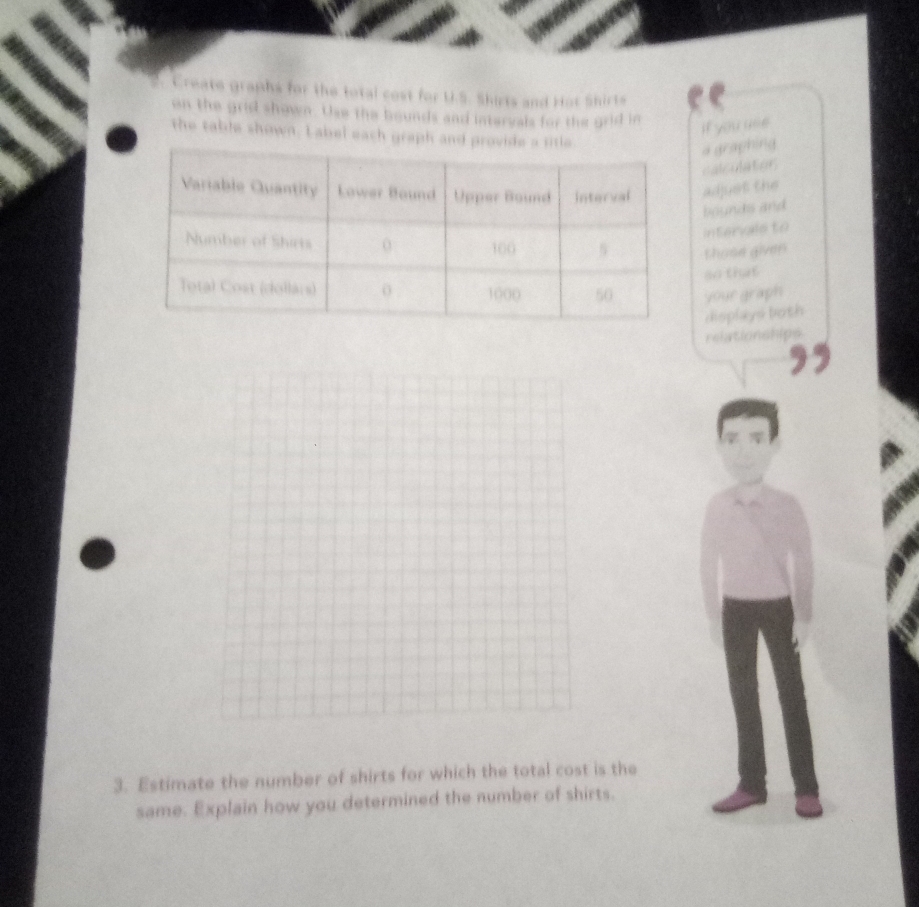 Create graphs for the total cost for U.S. Shirts and Hor Shirts on the ...