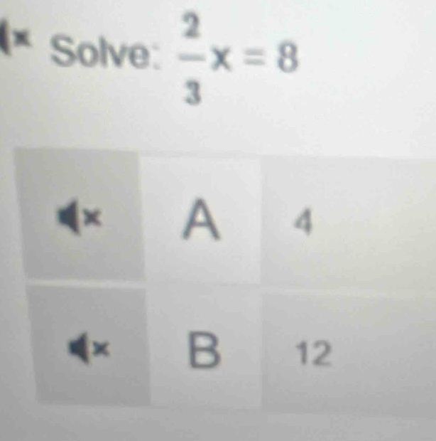 Solve:  2/3 x=8