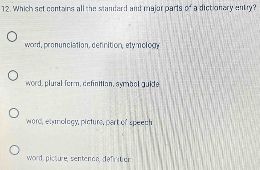 Solved: Which set contains all the standard and major parts of a ...